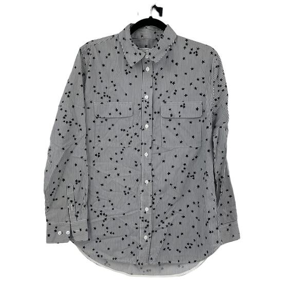 Equipment Shirt Womens Large Top Button Up Star Stripe Blue White Cotton - Picture 1 of 5